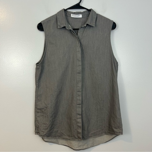 Everlane Poplin Sleeveless Button Down Grey Top Size Medium - Picture 2 of 13